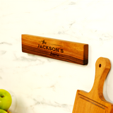 Custom Magnetic Walnut Knife Holder: Rustic Wooden Kitchen Wall Stand, Couple Name Engraving