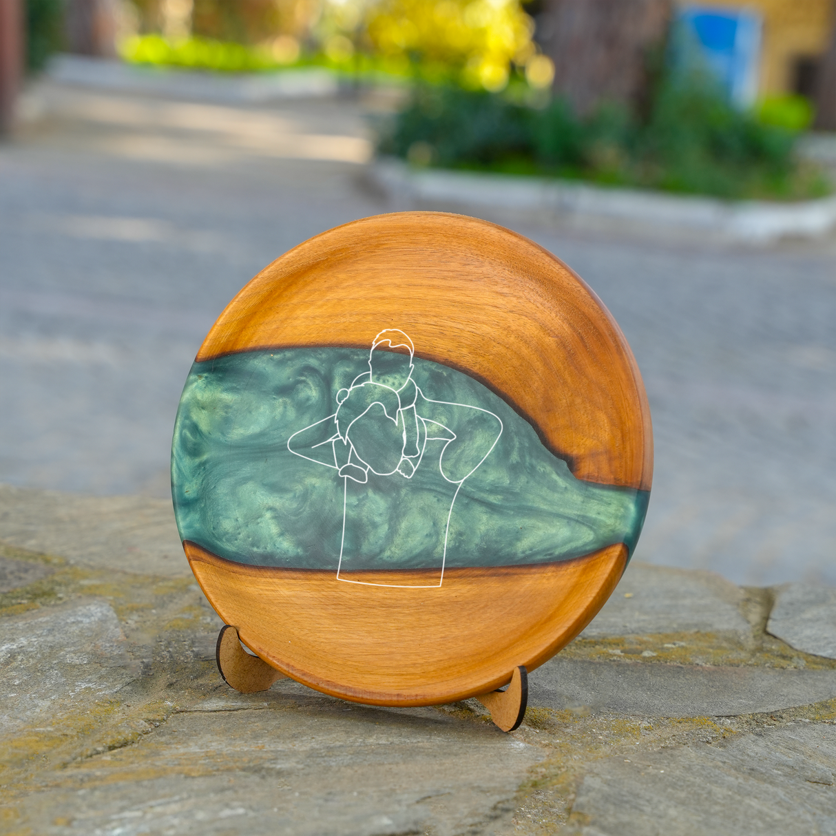 Custom Line Art Portrait Epoxy Resin Keepsake Plate: Decorative Anniversary Gift