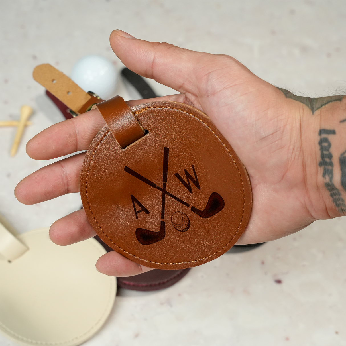 Persoanlized Golf Bag Name Tag with Tee Holder: Engraved Groomsmen Gift for Golf Lover