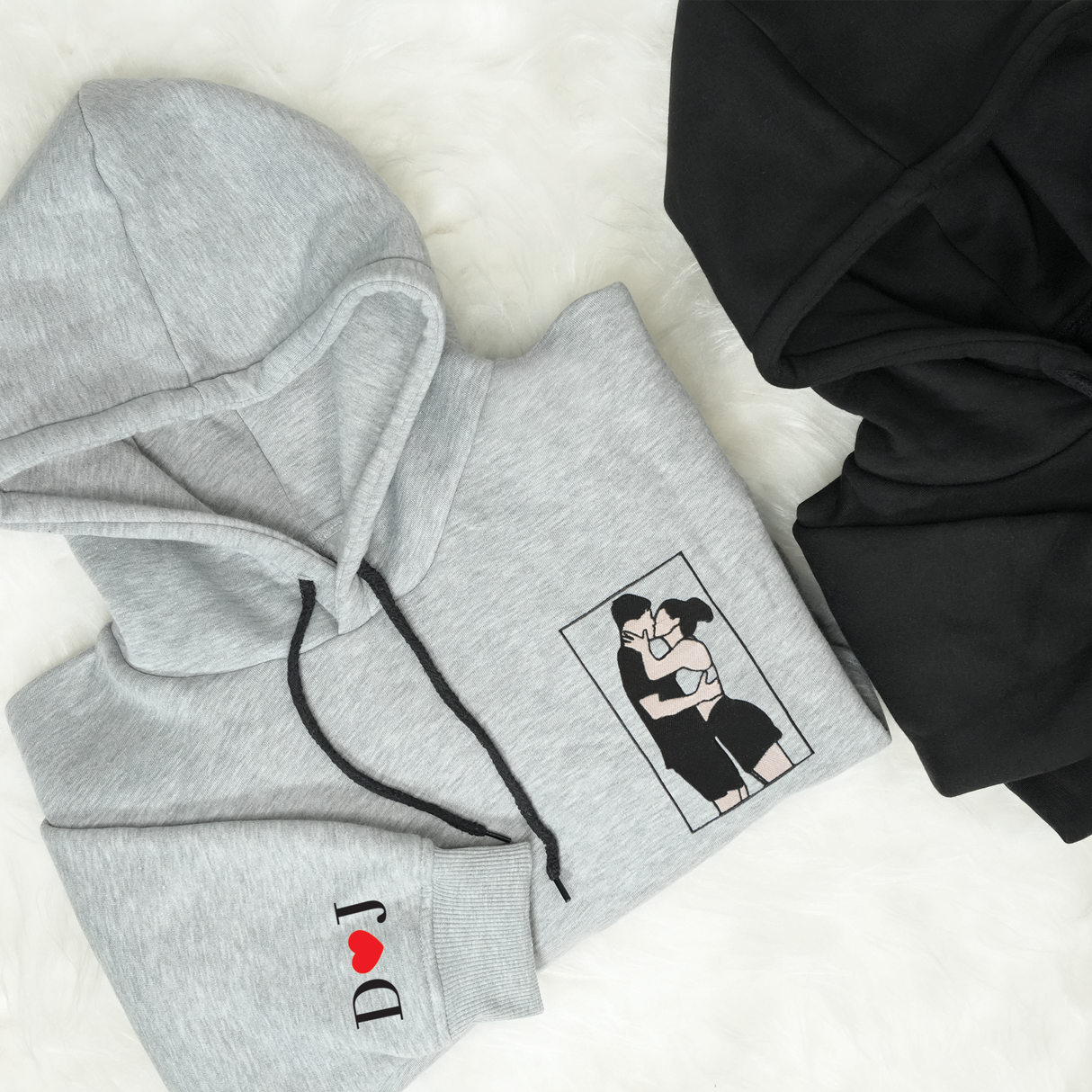 Custom Couple Portrait Sweatshirt: Embroidered Family Photo with Initials on Sleeve, Christmas Gift