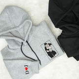 Custom Couple Portrait Sweatshirt: Embroidered Family Photo with Initials on Sleeve, Christmas Gift