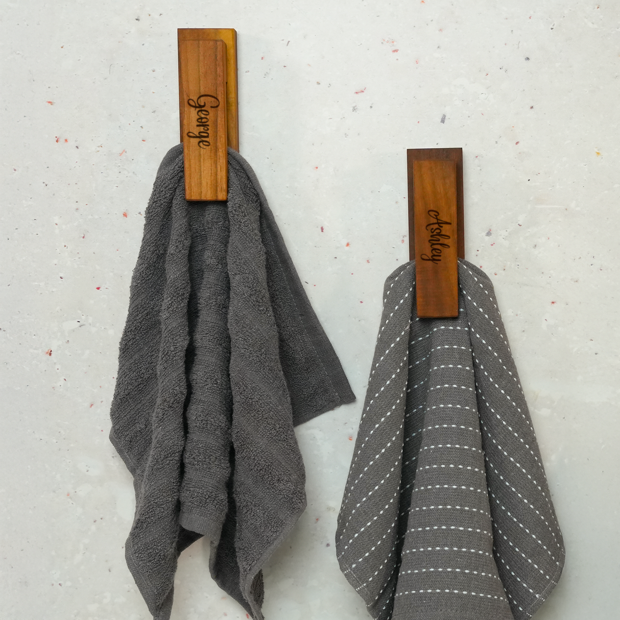 Wooden Wall Mount Hand Towel Holder: Midcentury Modern Bathroom Hooks, Housewarming Gift for Couples