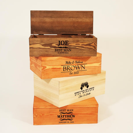 a stack of four wooden boxes sitting on top of each other