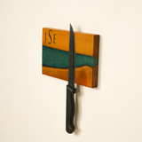 Peronalized Epoxy Walnut Knife Holder with Magnetic Stand: Laser Engraved Wood Rack, Handmade Kitchen Gift