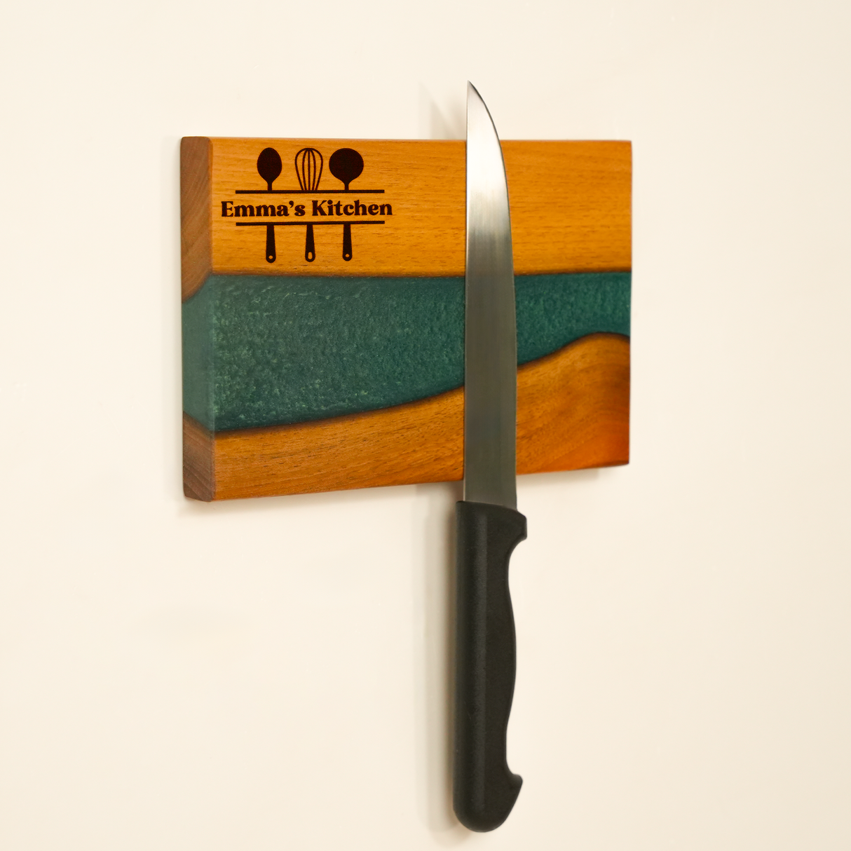 Personalized Magnetic Knife Display Epoxy Wooden Stand: Engraved Kitchen Organizer, Mom Christmas Gift
