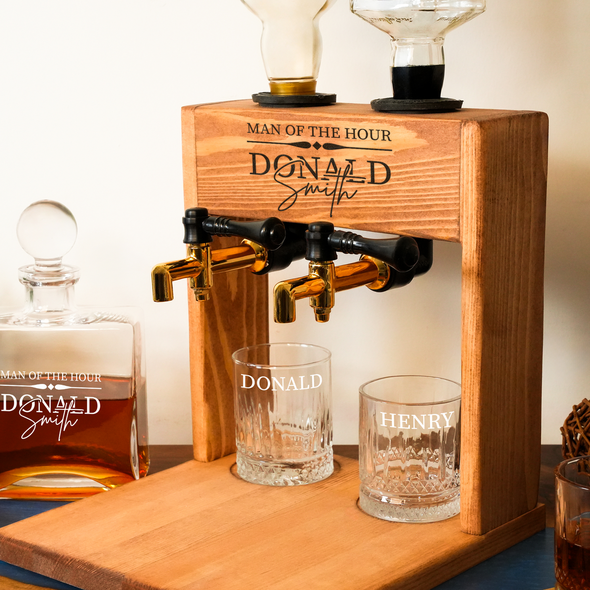 Personalized Wedding Gift Whiskey Dispenser, Engraved Liquor Dispenser, Groomsmen Gift, Bourbon Whiskey Decanter with Glass, Custom Barware