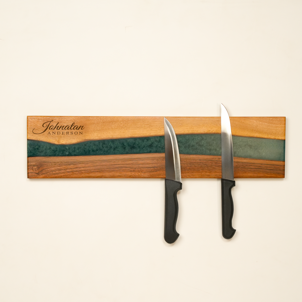 Personalized Walnut Wooden Magnetic Knife Holder: Epoxy Kitchen Wall Rack, Knife Organizer