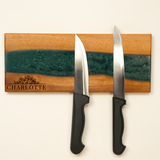 Personalized Magnetic Knife Display Epoxy Wooden Stand: Engraved Kitchen Organizer, Mom Christmas Gift