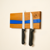 Peronalized Epoxy Walnut Knife Holder with Magnetic Stand: Laser Engraved Wood Rack, Handmade Kitchen Gift