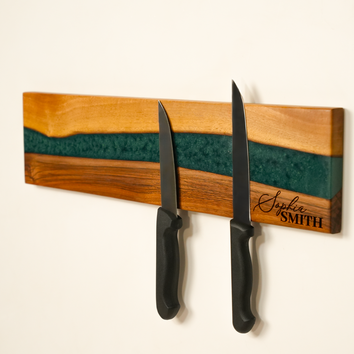 Personalized Magnetic Knife Display Epoxy Wooden Stand: Engraved Kitchen Organizer, Mom Christmas Gift