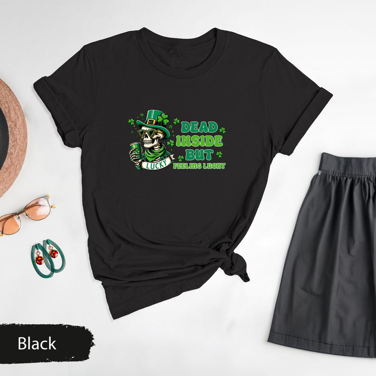Dead Inside But Feeling Lucky Shirt, Funny St Patrick’s Day Skeleton T-shirt, Irish Drinking Party Shirt, Lucky Skeleton Tee, Funny Gifts