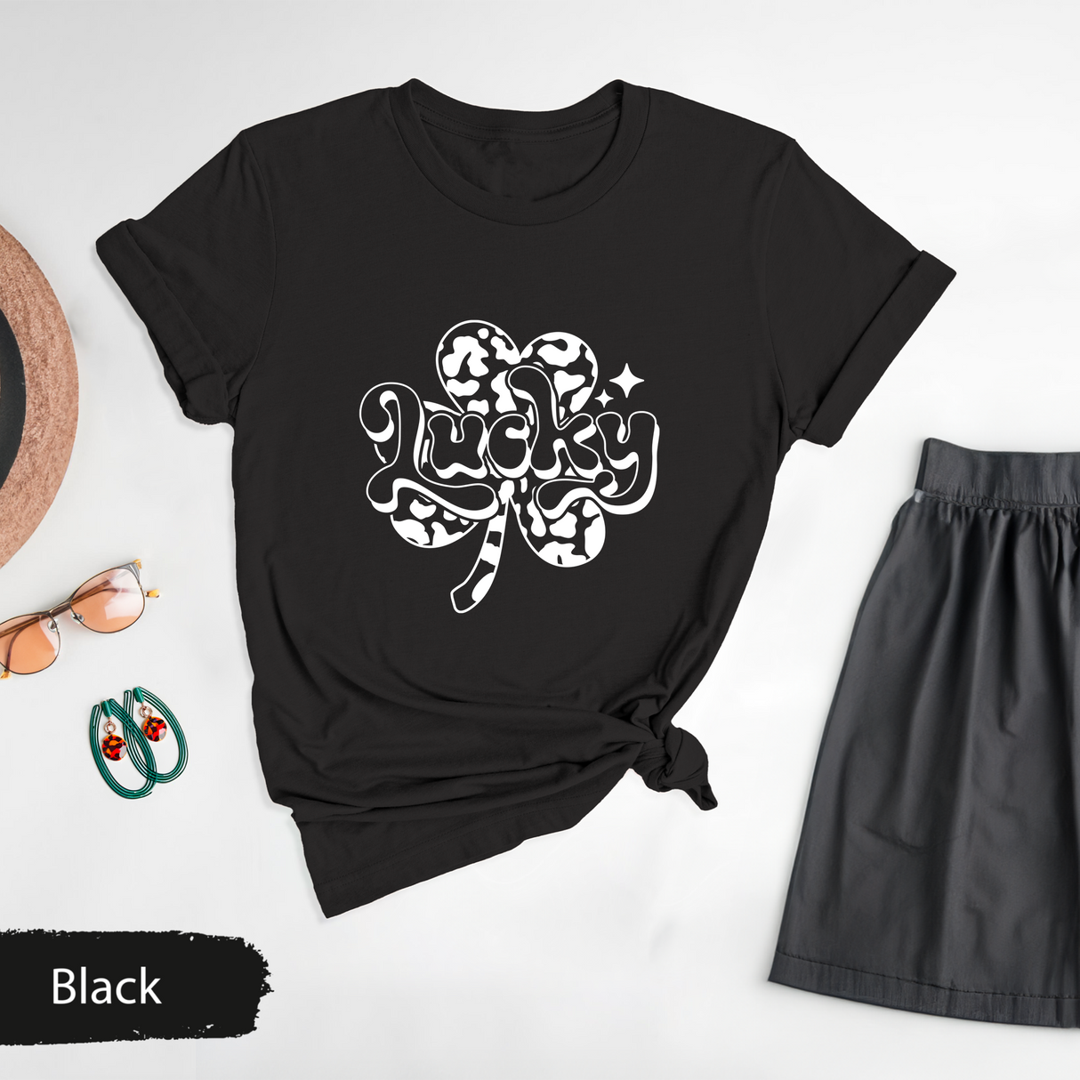 Lucky Shamrock St Patricks Day T-Shirt, Retro Irish Festival Tee, Four Leaf Clover T-Shirt, Trendy Irish Lucky Charm Tshirt, Green Day Gift