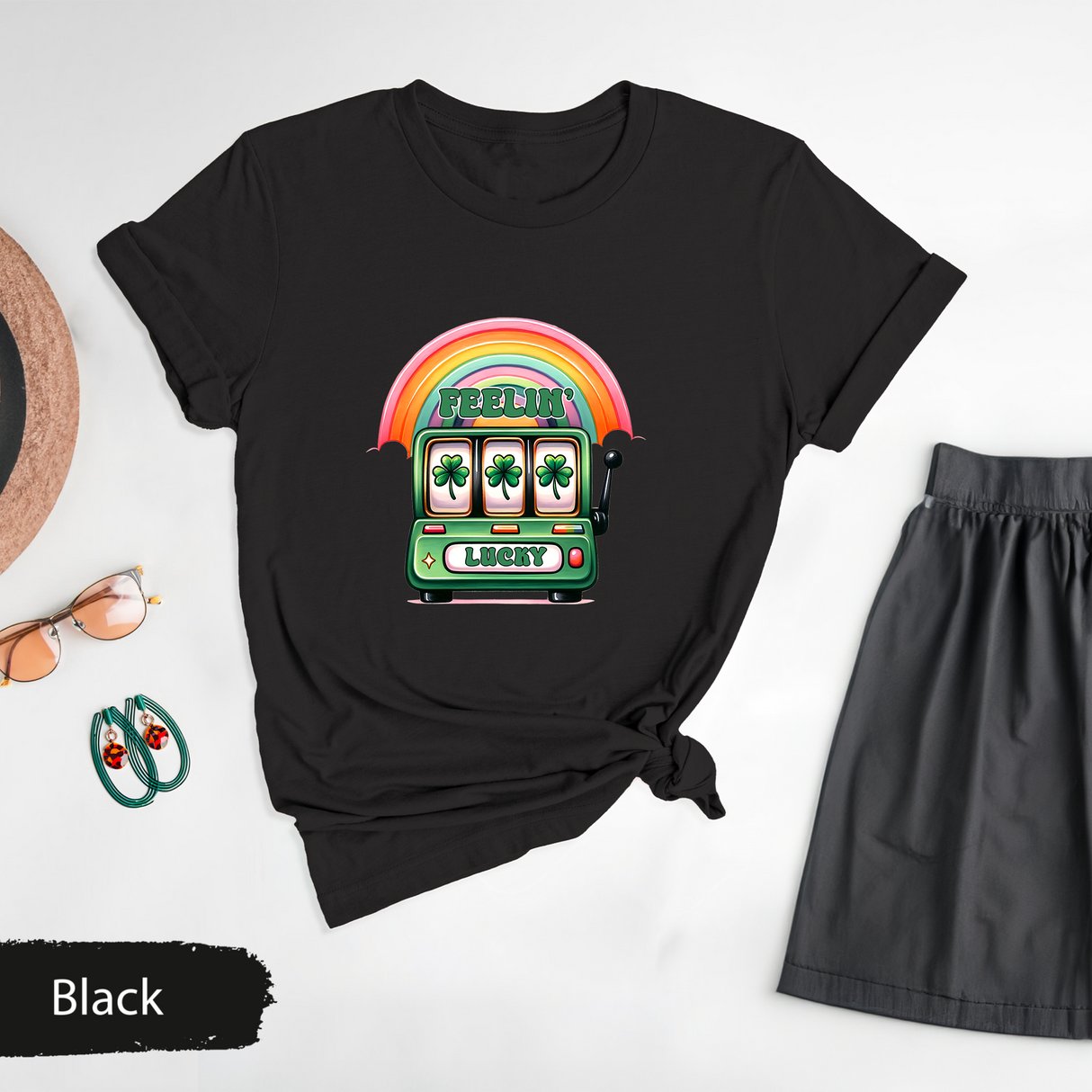 Feelin' Lucky Shirt, Slot Machine St Patrick’s Day T-Shirt, Rainbow Clover Lucky Tee, Irish Day Gift, St Patricks Day Gift, Four Leaf Clover