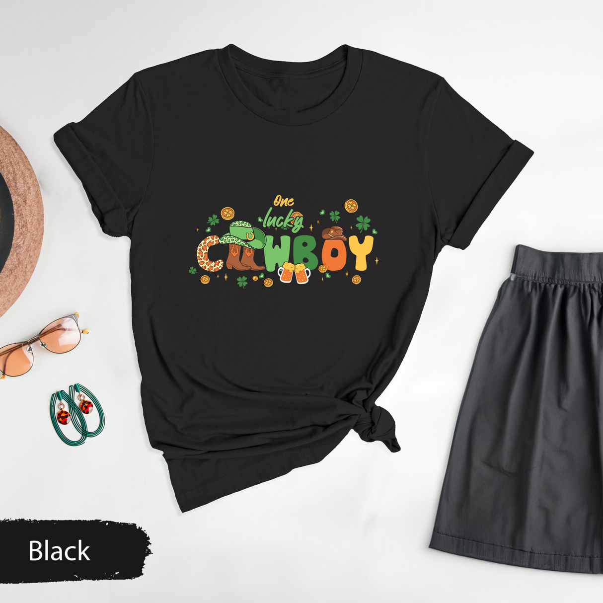 One Lucky Cowboy T-Shirt, Cowgirl St Patrick's Day Shirt,  Rodeo T-Shirt, Western Irish Graphic Tee, Irish Day Gift, Lucky Cowgirl Shirt
