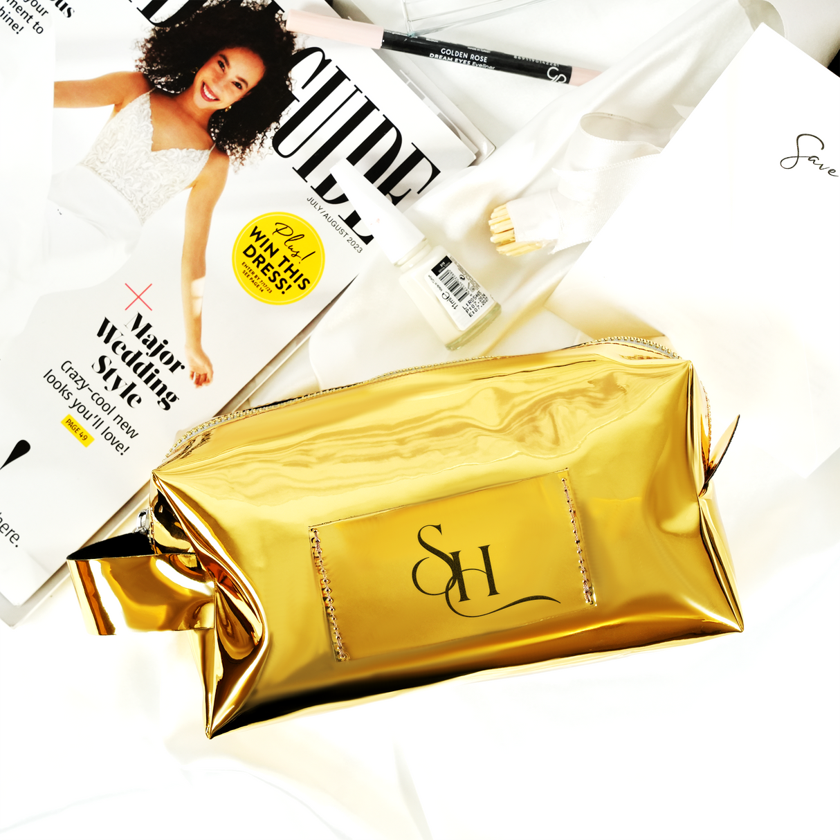 Personalized Leather Makeup Bag for Women, Cosmetic Pouch, Bridesmaid Bag, Custom Gift for Her, Gold Glitter Cosmetic Bag, Party Favors
