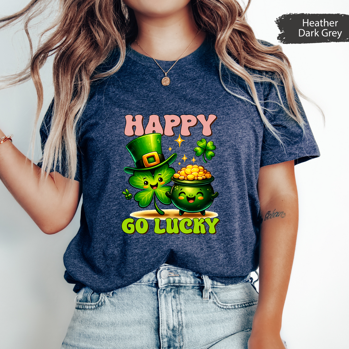 Happy Go Lucky Shirt, St Patricks Shirt, Cute Shamrock Tee,  Lucky Gift, Irish Day Gift, Irish Clover Graphic Tee,Funny St Paddys Day Outfit