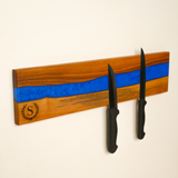 Custom Magnetic Walnut Knife Block: Couple Name Engraving, Epoxy Kitchen Display Stand