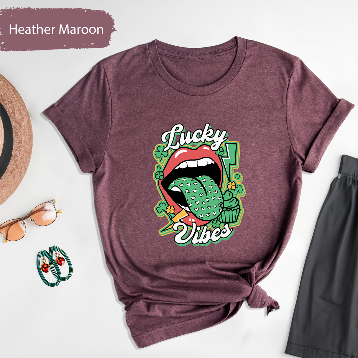 St Patricks Day Shirt, Lucky Vibes T-Shirt, Retro Irish Graphic Tee, Women St Paddys Day Party Shirt, Trendy Lucky Tshirt, Funny St Patricks