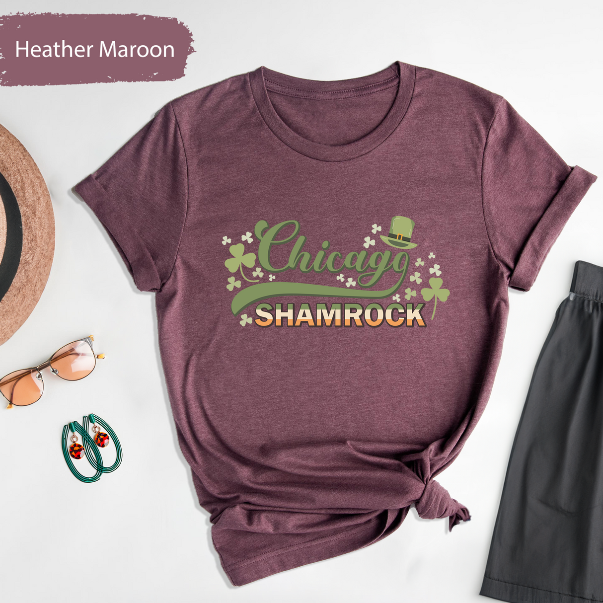 Chicago Shamrock T-Shirt, St Patricks Day Irish Tee, Lucky Clover Chicago Shirt, Shamrock T-shirt, Saint Patricks Day Shirt, Gift for Him