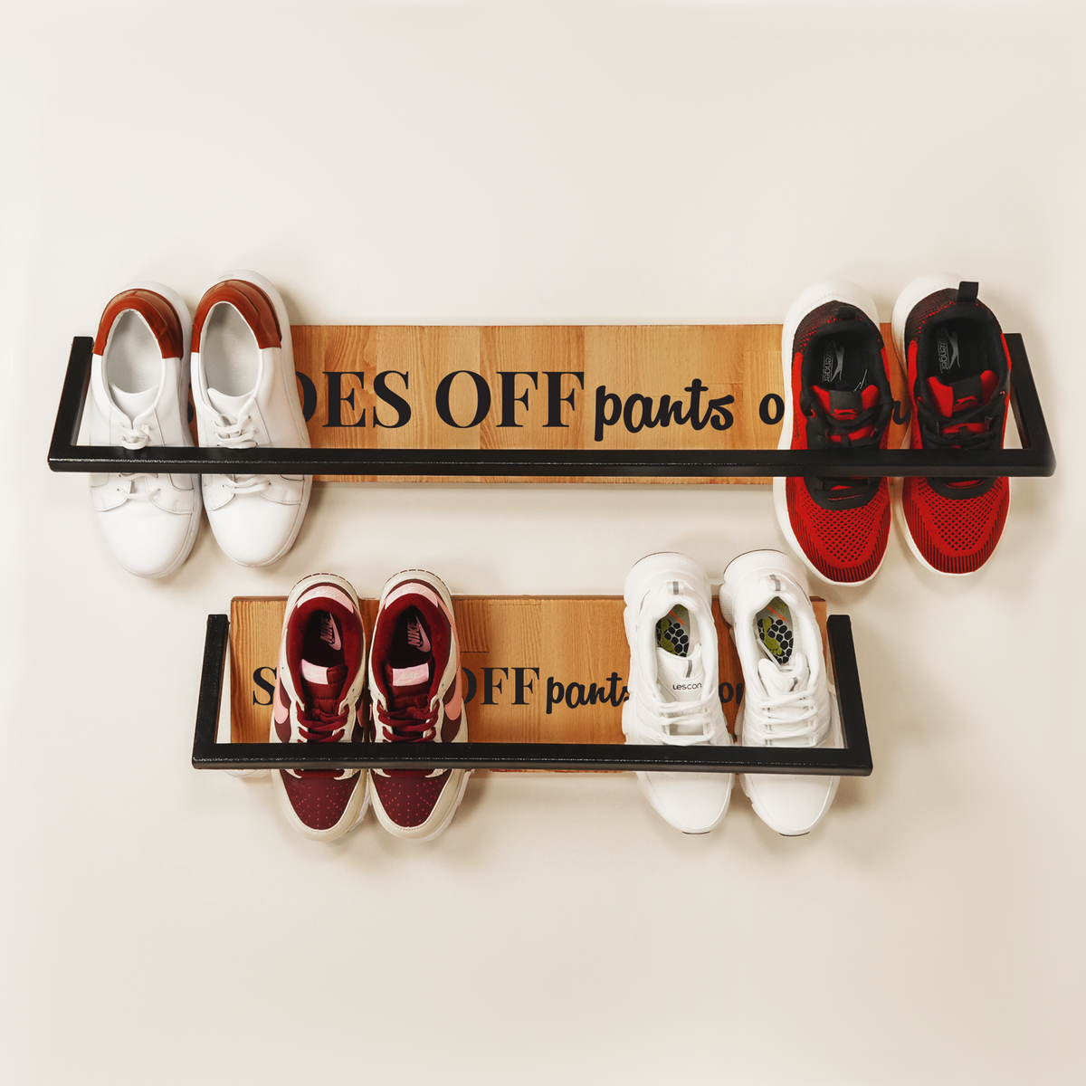 Personalized Wooden Wall Shoe Rack, Custom Laser Engraved Entryway Sho ...