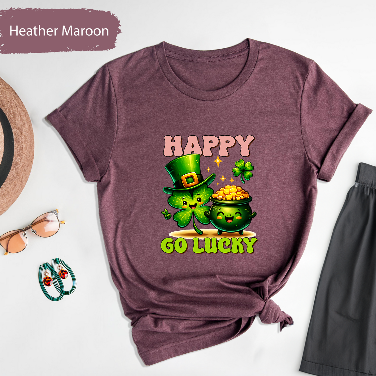 Happy Go Lucky Shirt, St Patricks Shirt, Cute Shamrock Tee,  Lucky Gift, Irish Day Gift, Irish Clover Graphic Tee,Funny St Paddys Day Outfit