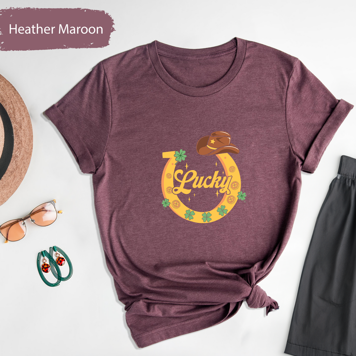 Lucky Horseshoe St. Patrick’s Day Shirt, Lucky Irish T-Shirt, Cowboy Hat Rodeo Shirt, St. Paddy’s Day, Western Cowgirl Tee, St Patricks Gift