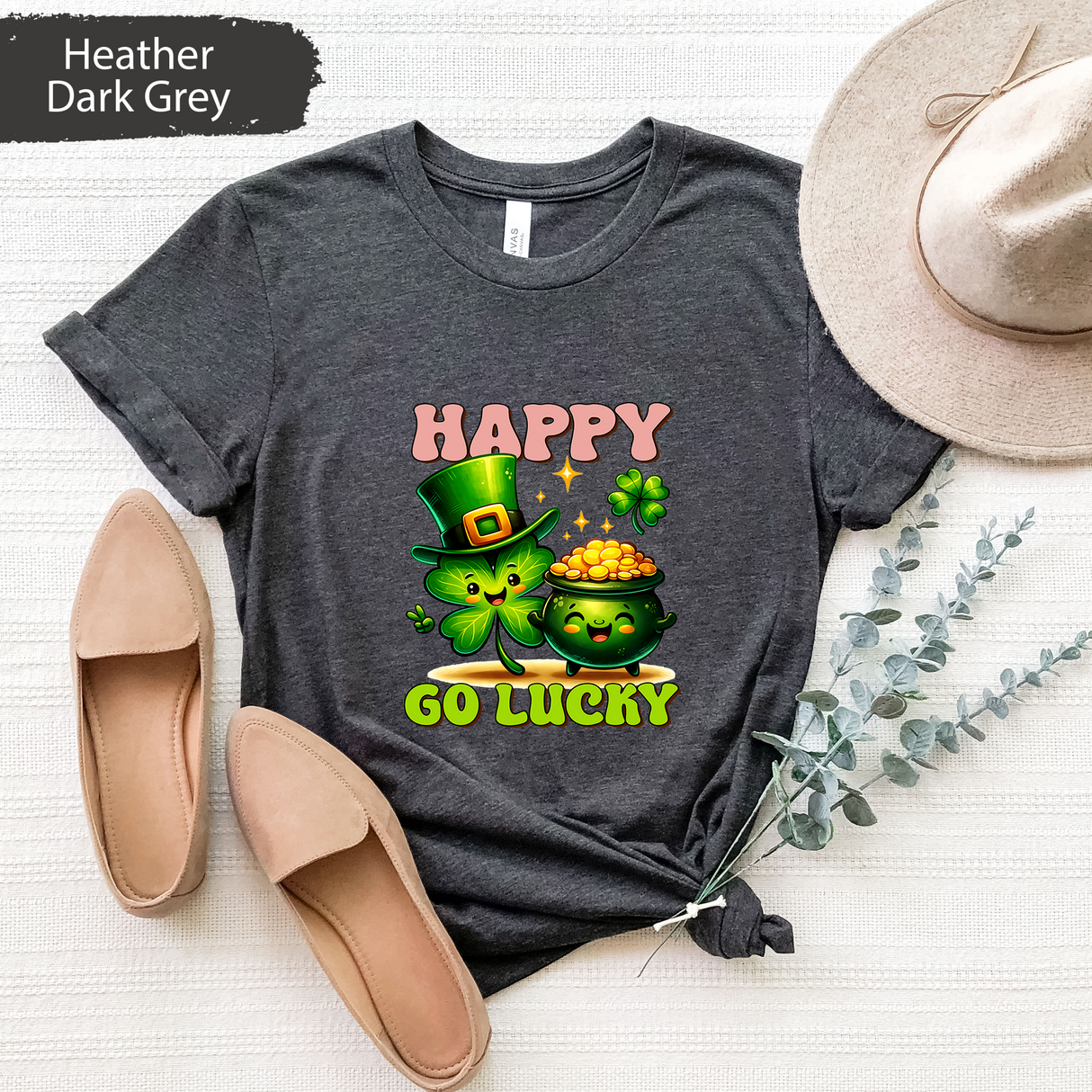 Happy Go Lucky Shirt, St Patricks Shirt, Cute Shamrock Tee,  Lucky Gift, Irish Day Gift, Irish Clover Graphic Tee,Funny St Paddys Day Outfit