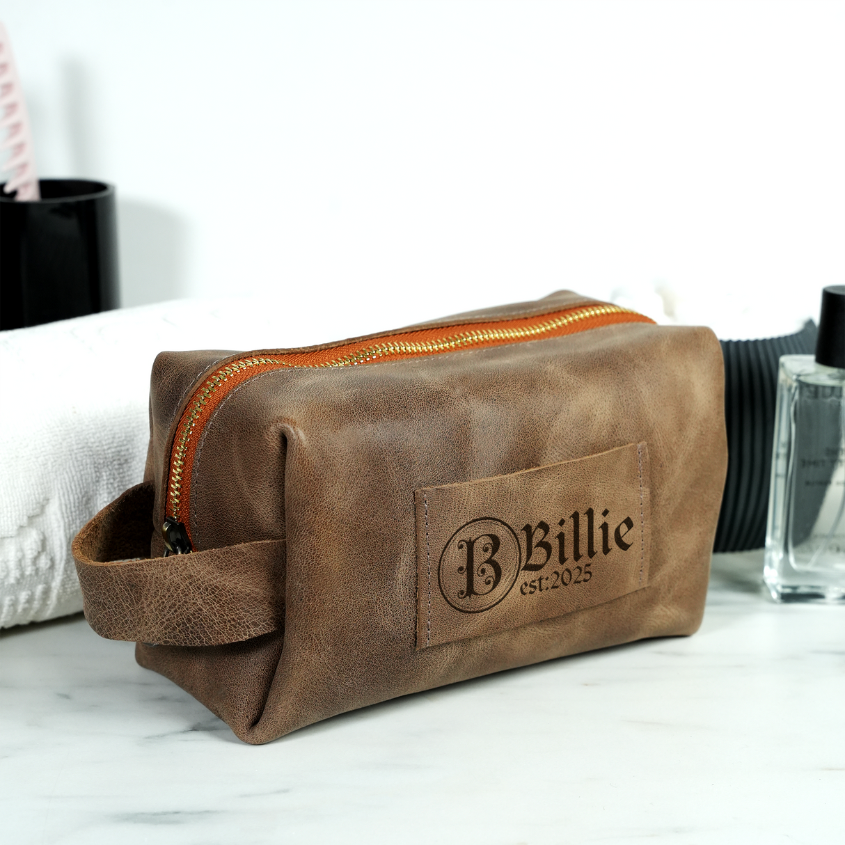 Personalized Leather Toiletry Bag for Mens, Custom Travel Dopp Kit, Groomsmen Gifts Bag, Leather Travel Toiletry Bag, Husband Anniversary
