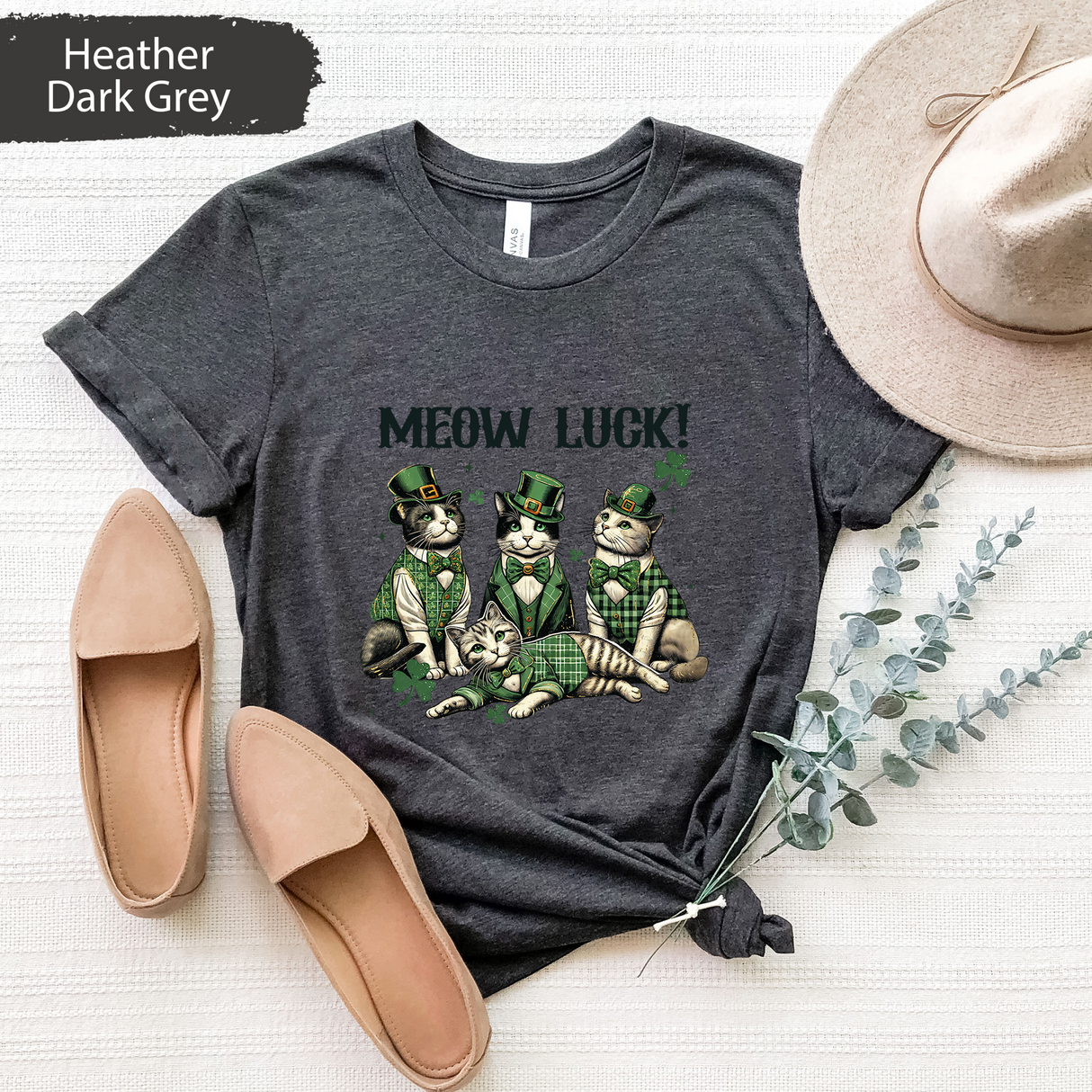 Meow Luck St Patricks Day Shirt, Cute Leprechaun Cats T-Shirt, Funny Irish Kitty Tee, Lucky Cat Lover Shirt, Patricks Day Gift for Cat Mom