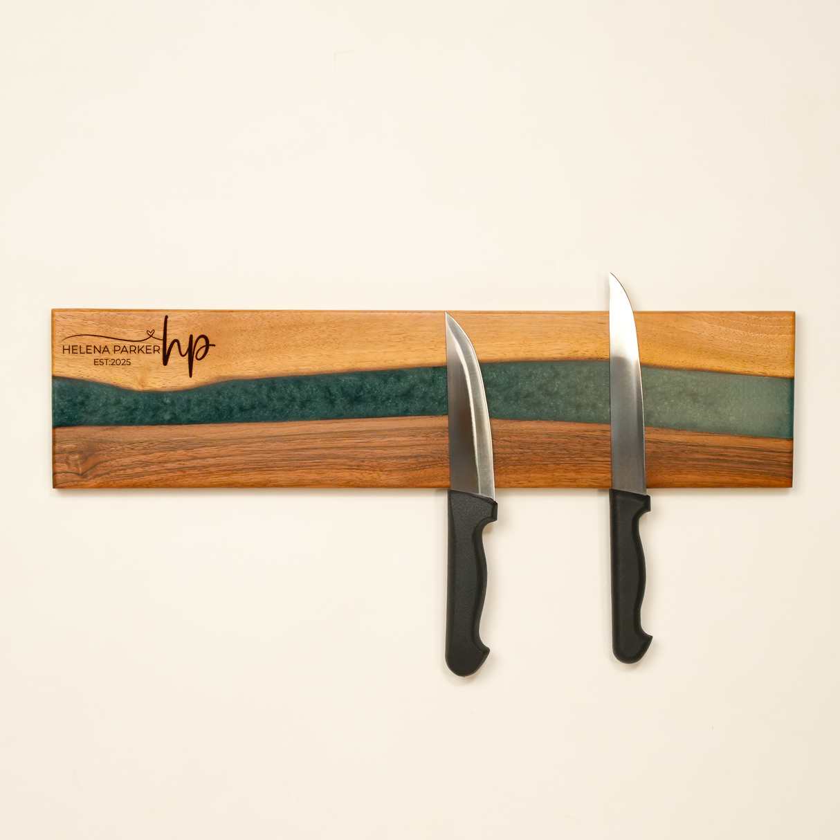 Personalized Magnetic Knife Display Epoxy Wooden Stand: Engraved Kitchen Organizer, Mom Christmas Gift