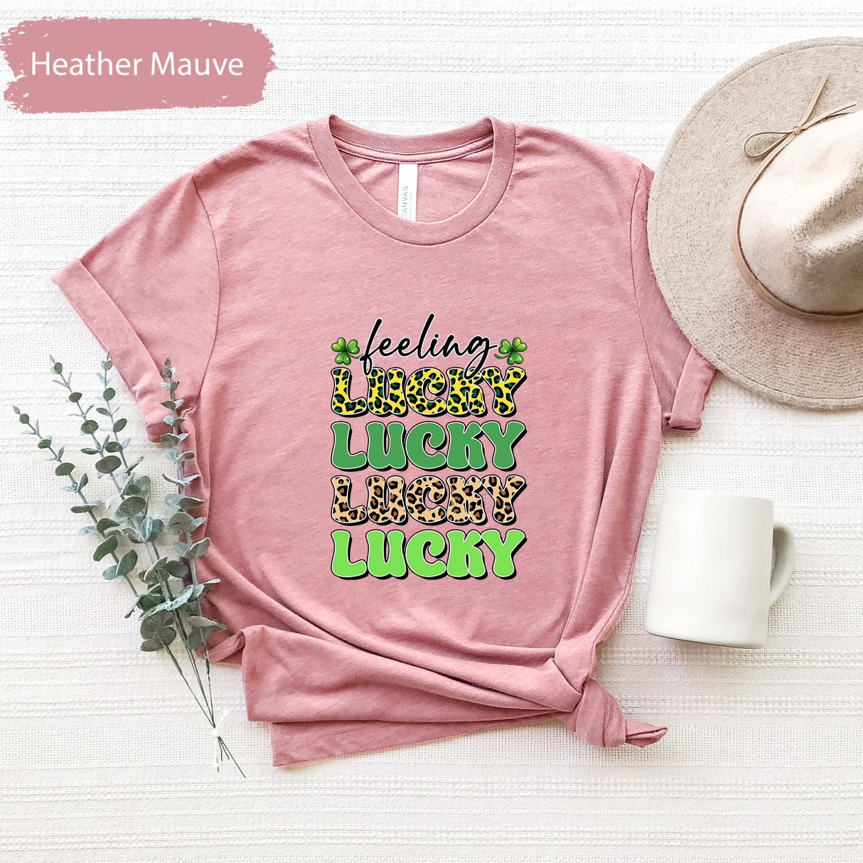 Feeling Lucky Shirt, St. Patrick’s Day Leopard Print Tee, Shamrock Lucky Graphic T-Shirt, Trendy Irish Day Gift, St Paddys Day for Womens