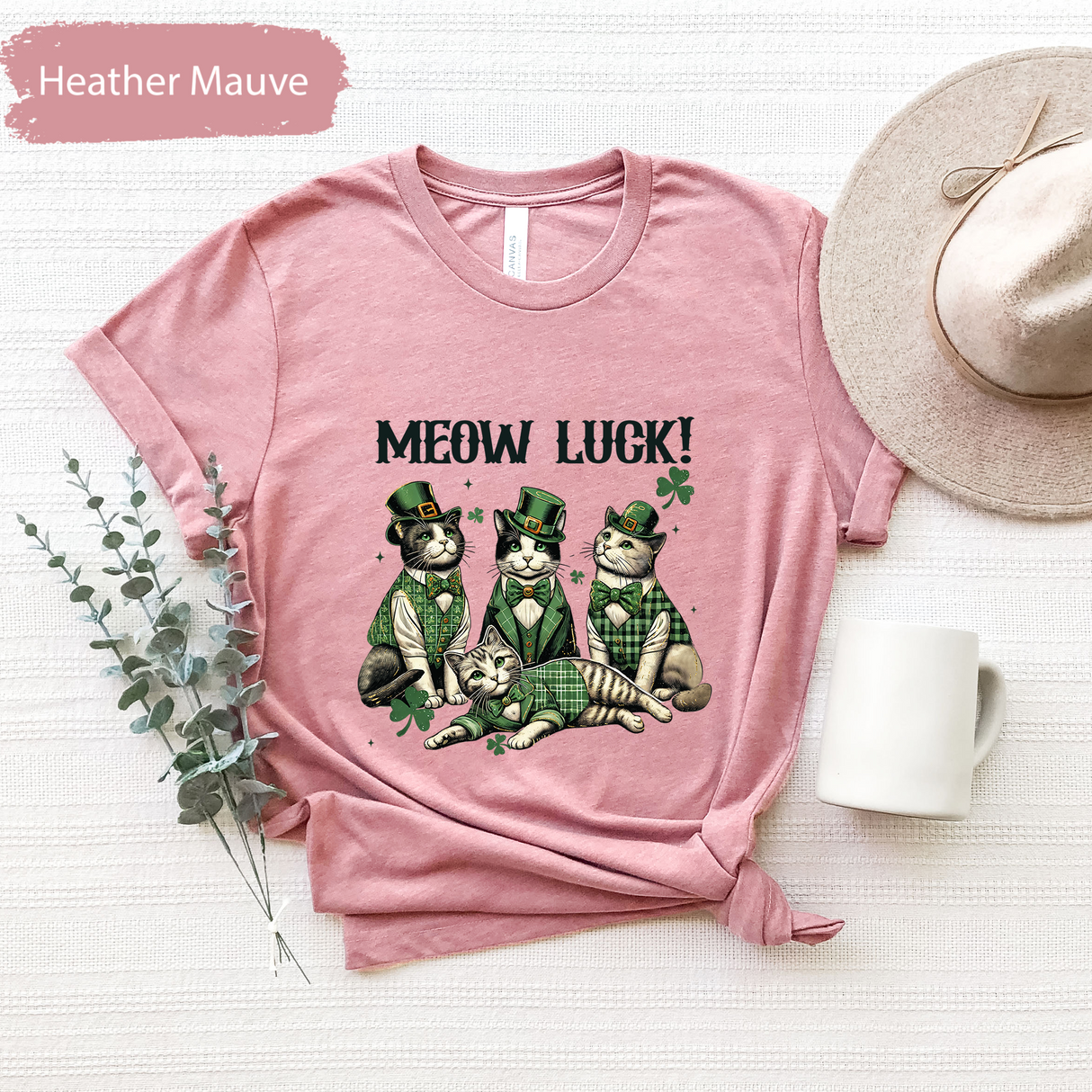 Meow Luck St Patricks Day Shirt, Cute Leprechaun Cats T-Shirt, Funny Irish Kitty Tee, Lucky Cat Lover Shirt, Patricks Day Gift for Cat Mom