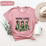 Meow Luck St Patricks Day Shirt, Cute Leprechaun Cats T-Shirt, Funny Irish Kitty Tee, Lucky Cat Lover Shirt, Patricks Day Gift for Cat Mom