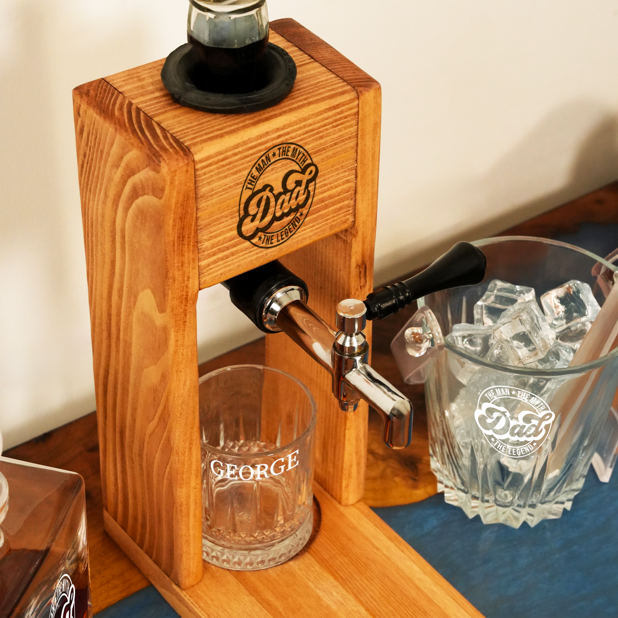 Personalized Name Wooden Whiskey Dispenser with Glasses, Grandpa Gifts, Liquor Decanter, Fathers Day, Alcohol Gift Set, Barware for Men