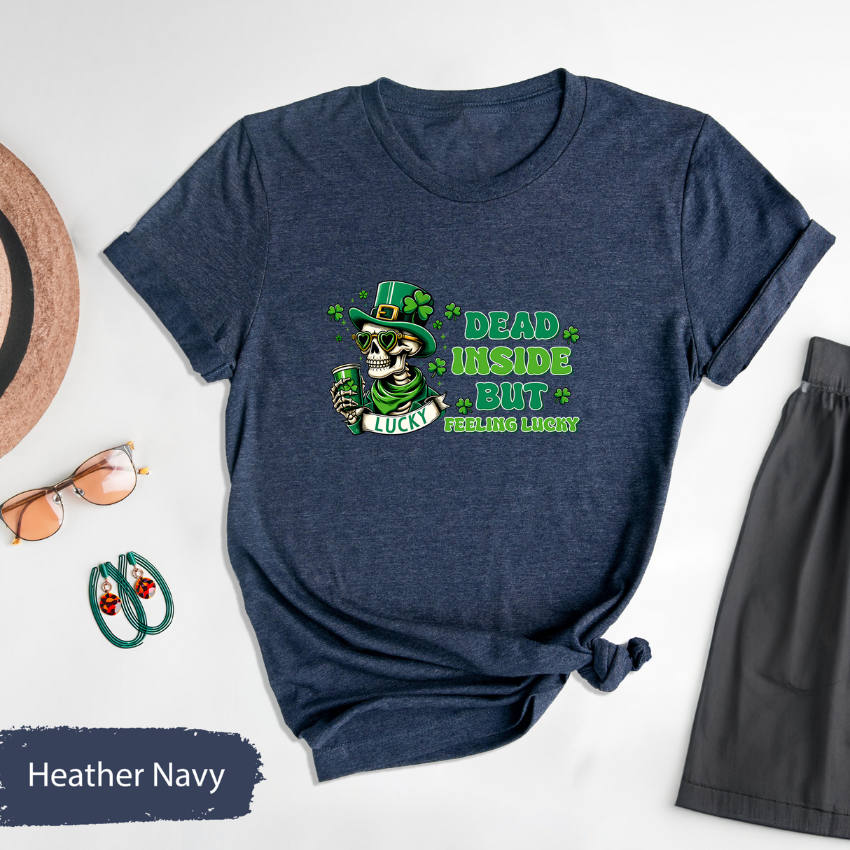Dead Inside But Feeling Lucky Shirt, Funny St Patrick’s Day Skeleton T-shirt, Irish Drinking Party Shirt, Lucky Skeleton Tee, Funny Gifts