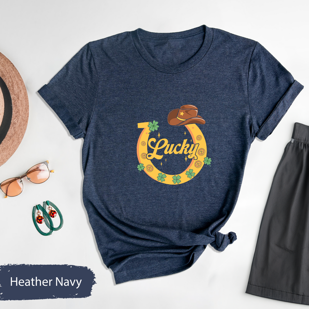 Lucky Horseshoe St. Patrick’s Day Shirt, Lucky Irish T-Shirt, Cowboy Hat Rodeo Shirt, St. Paddy’s Day, Western Cowgirl Tee, St Patricks Gift