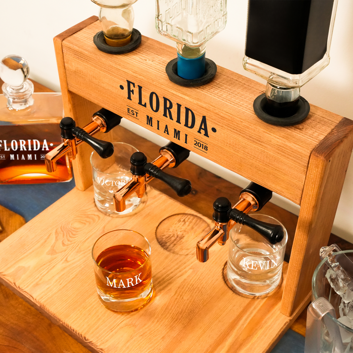 Personalized Whiskey Dispenser, Wooden Liquor Dispenser, Bourbon Decanter, Engraved Whiskey Glass Set, New Home Bar Decor, Wedding Gifts
