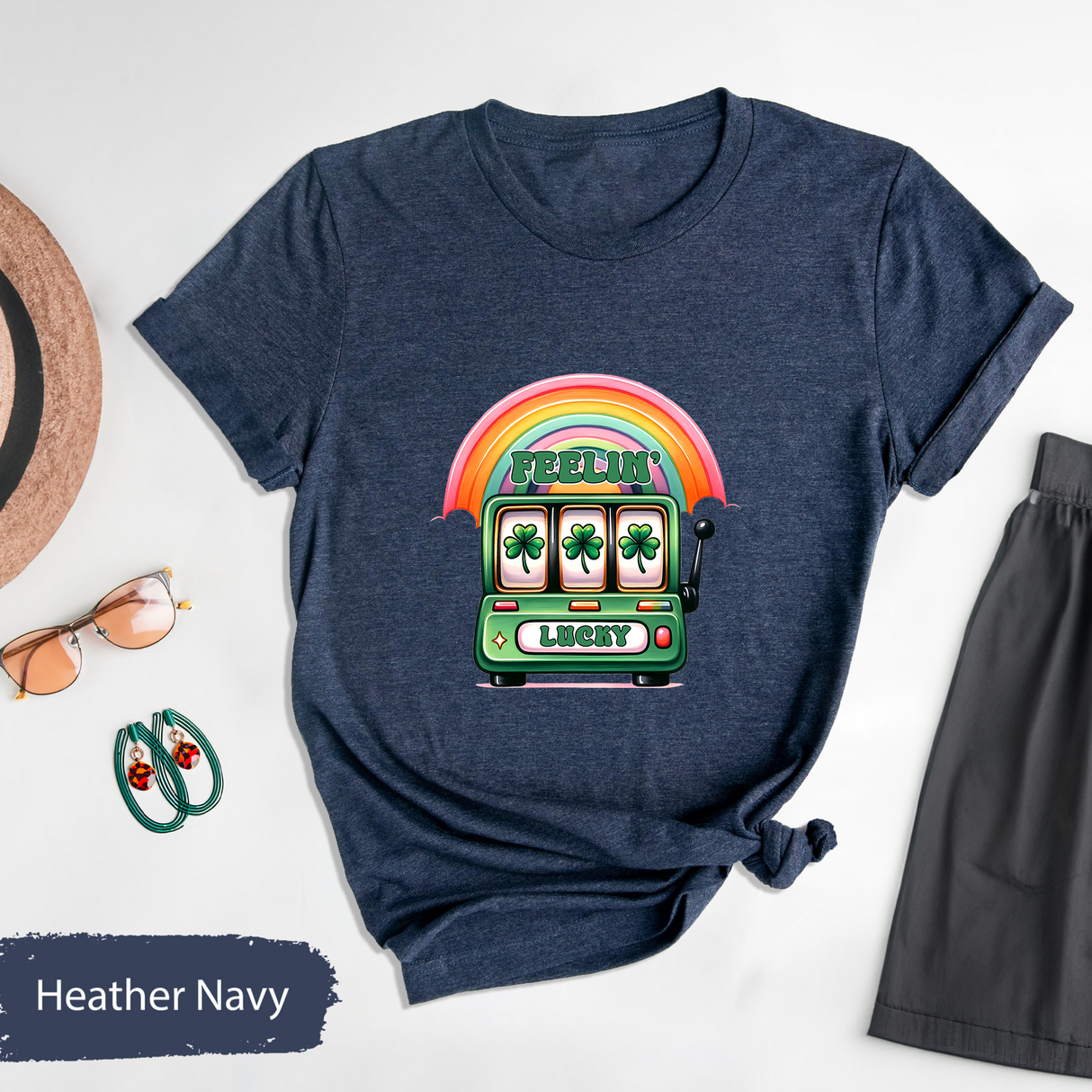 Feelin' Lucky Shirt, Slot Machine St Patrick’s Day T-Shirt, Rainbow Clover Lucky Tee, Irish Day Gift, St Patricks Day Gift, Four Leaf Clover