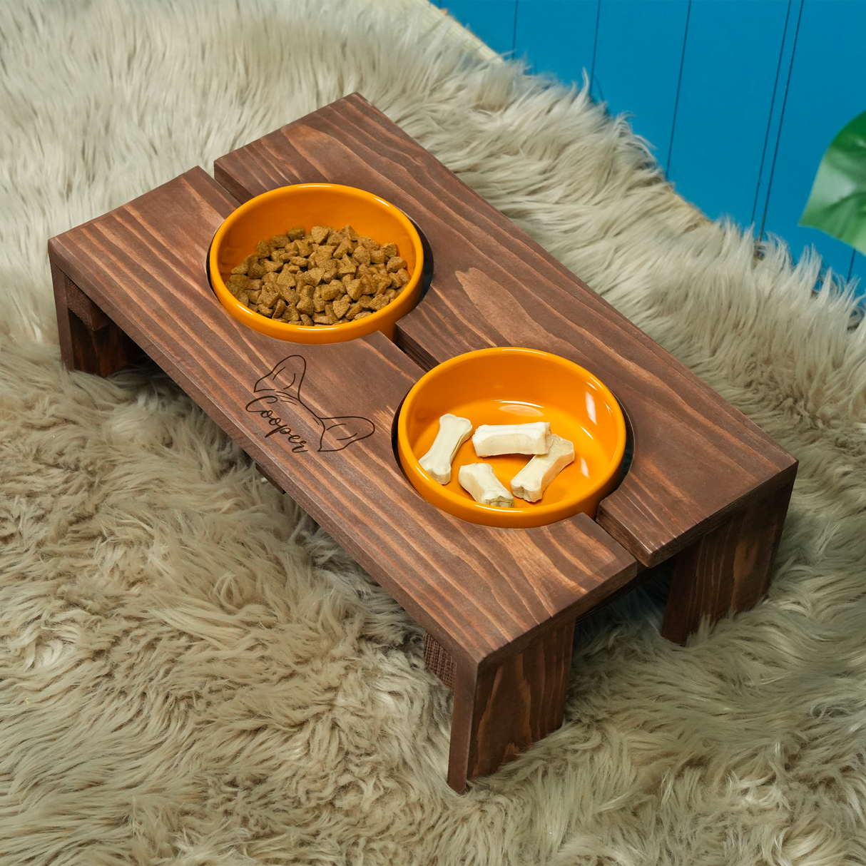 Custom Walnut Dog Bowl Stand with Removable Bowls: Elevated Feeder for Dogs & Cats