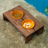 Custom Walnut Dog Bowl Stand with Removable Bowls: Elevated Feeder for Dogs & Cats
