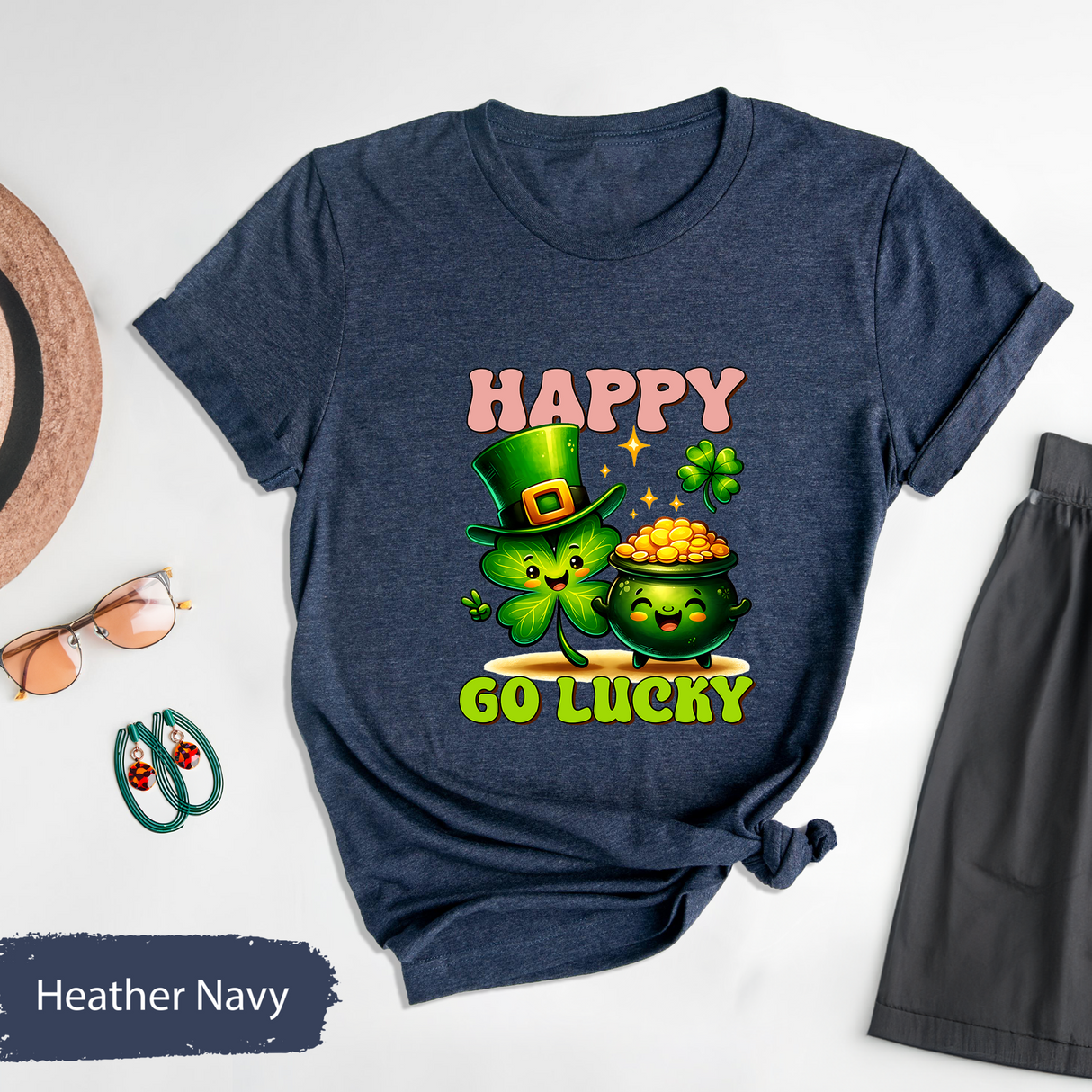 Happy Go Lucky Shirt, St Patricks Shirt, Cute Shamrock Tee,  Lucky Gift, Irish Day Gift, Irish Clover Graphic Tee,Funny St Paddys Day Outfit