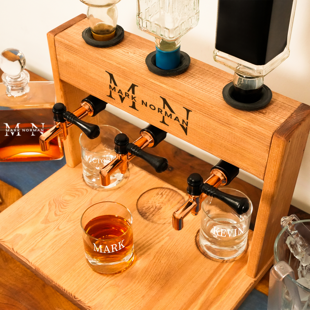 Engraved Whiskey Dispenser, Personalized Wood Liquor Dispenser, Whiskey Gift for Dad, Fathers Day Gift, Grandpa Home Bar Gift, Gifts for Men