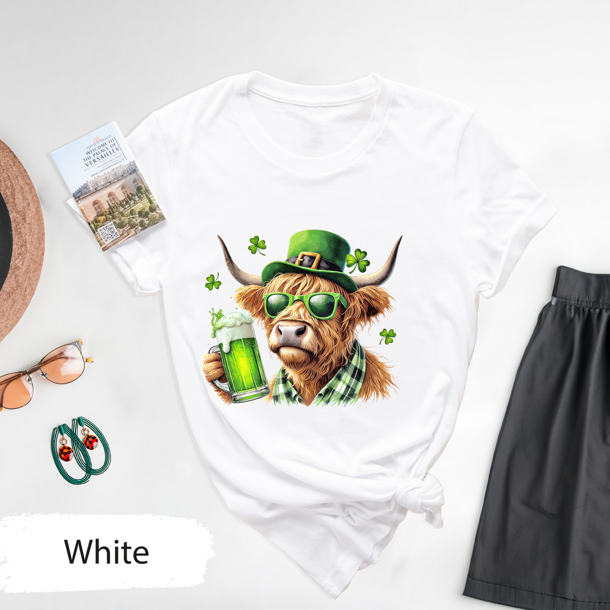 Highland Cow St. Patrick's Day Shirt, Irish Beer Drinking Cow Tee, Funny Lucky Cow T-Shirt, Shamrock Highland Cattle Tee, Retro St Patricks