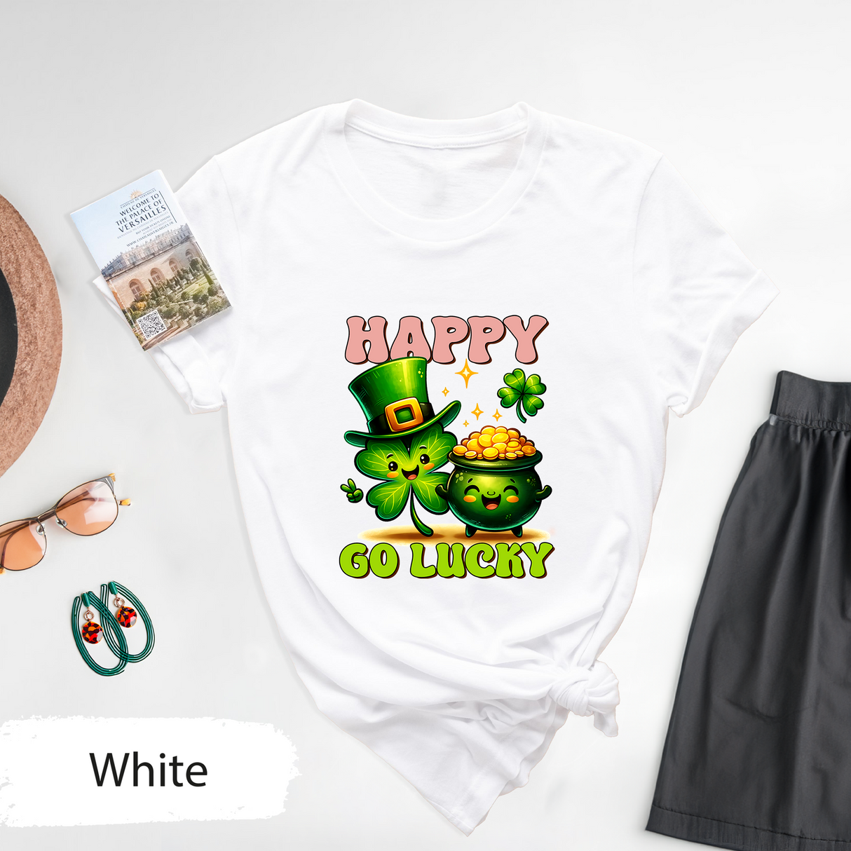 Happy Go Lucky Shirt, St Patricks Shirt, Cute Shamrock Tee,  Lucky Gift, Irish Day Gift, Irish Clover Graphic Tee,Funny St Paddys Day Outfit