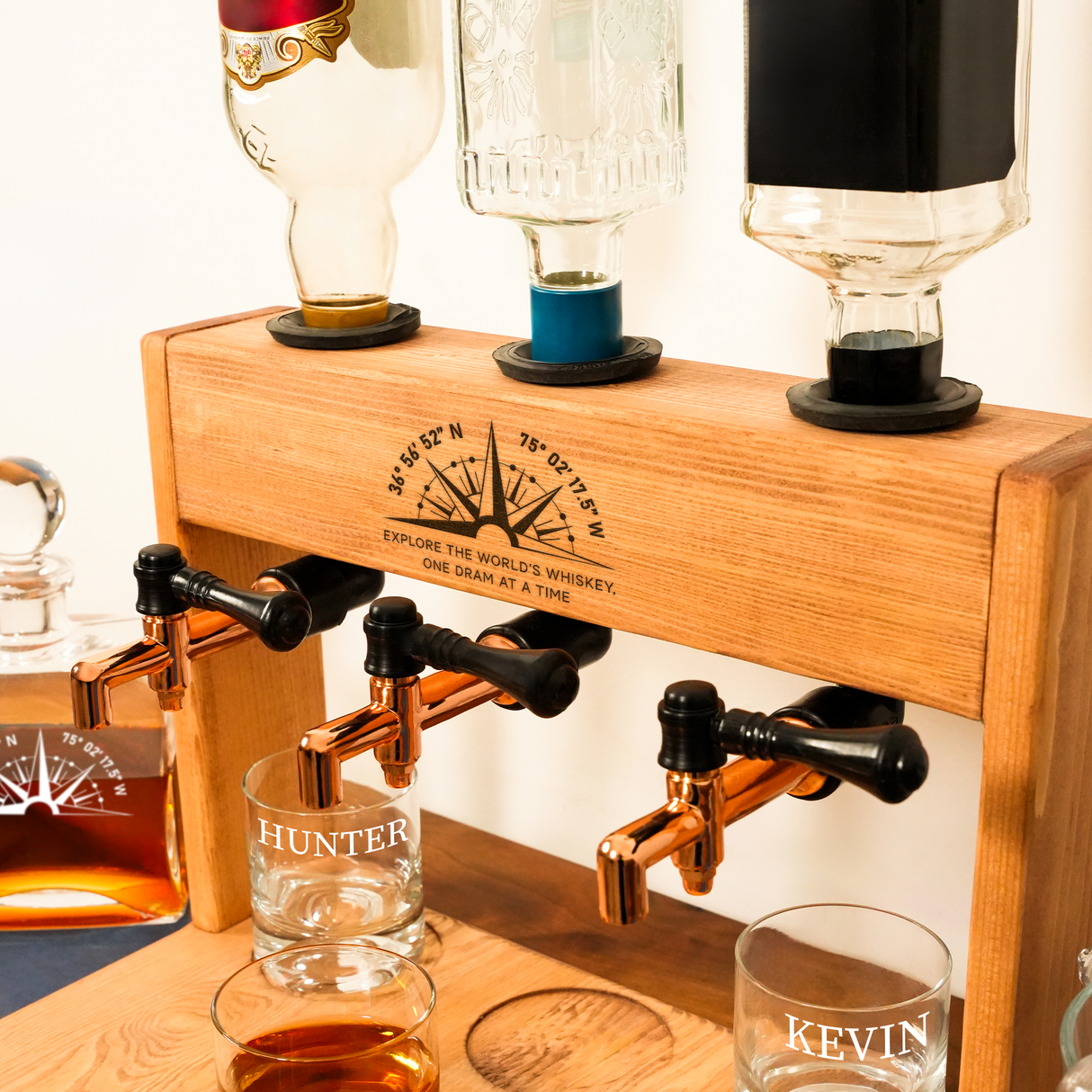 Housewarming Gift Whiskey Dispenser Set, Personalized Bourbon Decanter with Glasses, Gift for Couple, Anniversary Gift, Engagement Gift