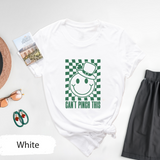Can't Pinch This Shirt, Funny St Patricks Day Tee, Retro Smiley Face Shamrock TShirt, Lucky Irish Checkerboard Graphic Tee, Saint Pattys Day