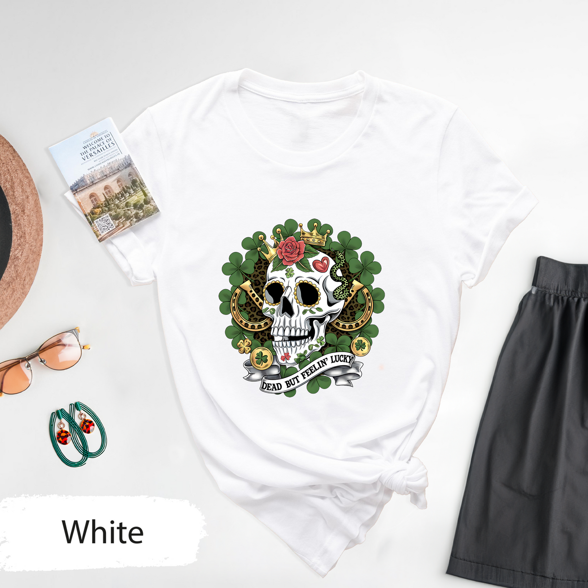 Dead But Feelin Lucky T-Shirt, Skull Clover Shirt, St Patrick's Day Tee, Lucky Skeleton Shirt, Irish Luck Graphic Tee, Gothic Skull Shirt