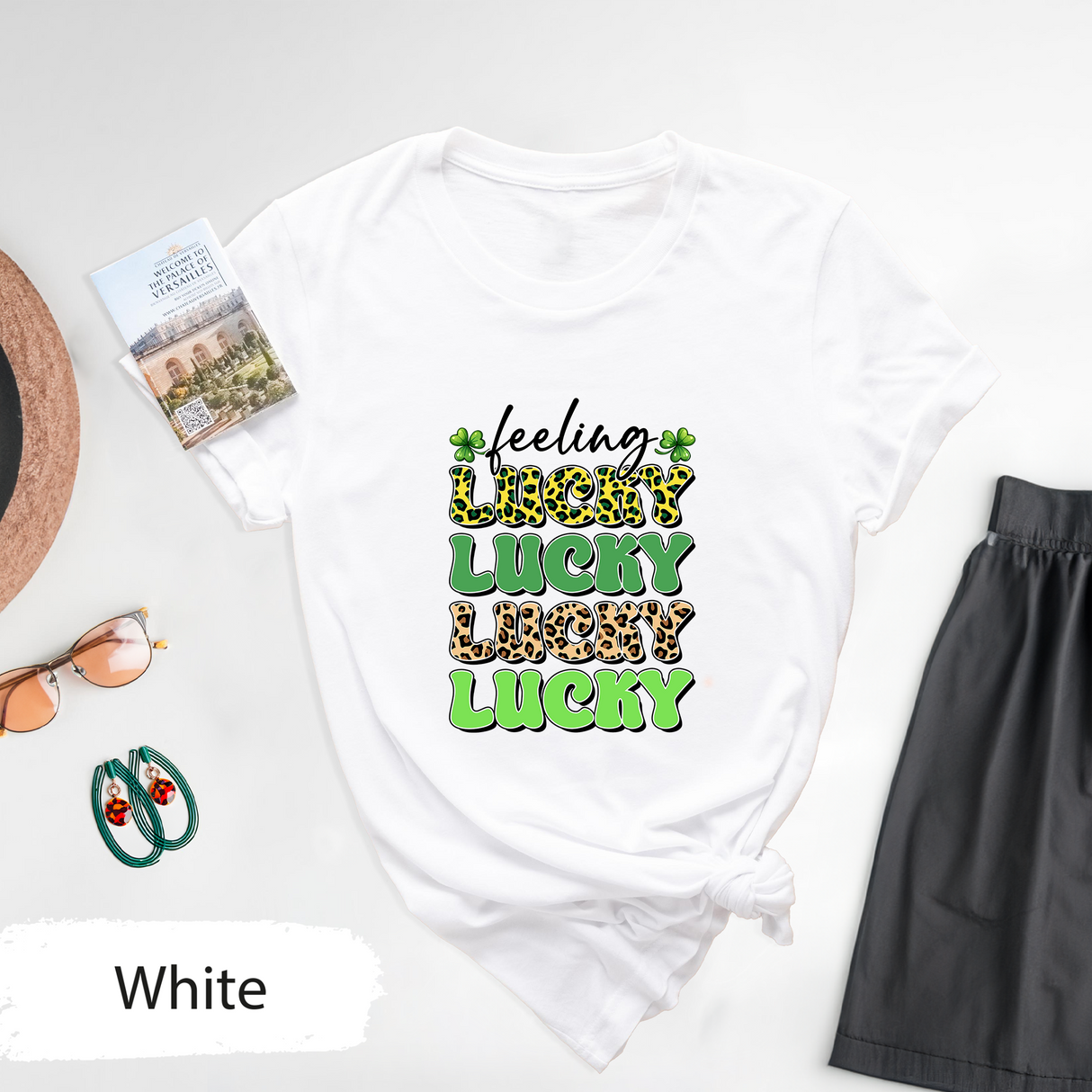 Feeling Lucky Shirt, St. Patrick’s Day Leopard Print Tee, Shamrock Lucky Graphic T-Shirt, Trendy Irish Day Gift, St Paddys Day for Womens