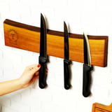 Custom Walnut Magnetic Knife Strip for Wall Display: Live Edge Wooden Kitchen Bar for Couples