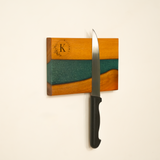 Custom Magnetic Walnut Knife Block: Couple Name Engraving, Epoxy Kitchen Display Stand